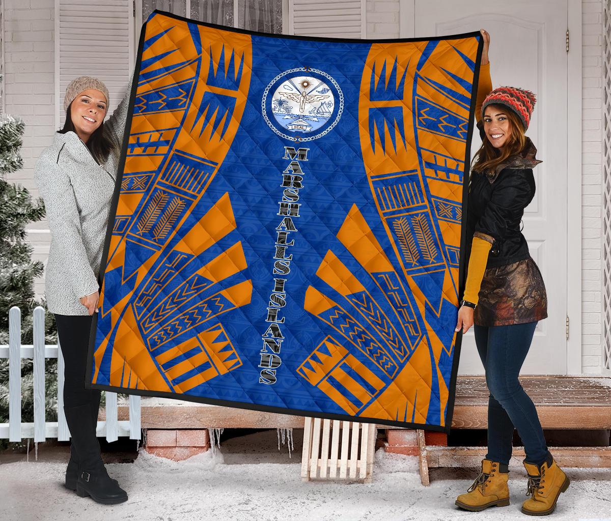 Marshall Islands Premium Quilt - Marshall Islands Seal Polynesian Orange Tattoo - Polynesian Pride