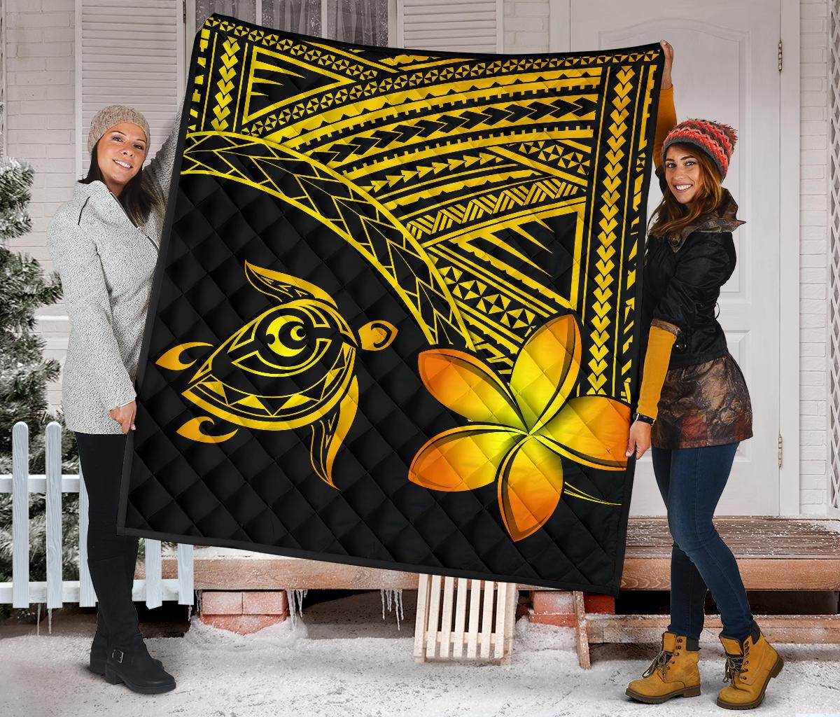 Hawaii Quilt - Hawaii Turtle Plumeria Quilt Yellow - Polynesian Pride