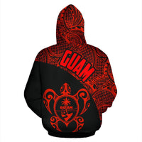 Guam Zip up Hoodie Guam Coat of Arm In Turtle Polynesian Tattoo Red - Polynesian Pride
