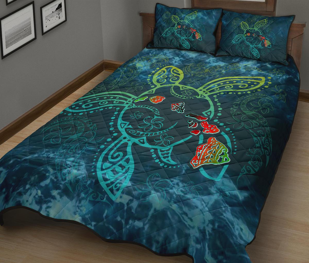Turtle Quilt Bed Set - Hawaii Map - Polynesian Pride