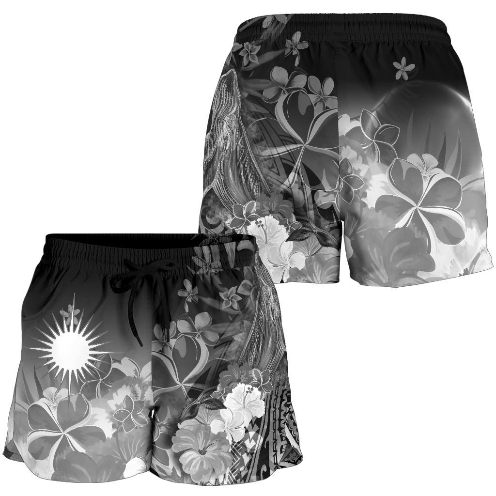 Marshall Islands Women's Shorts - Humpback Whale with Tropical Flowers (White) - Polynesian Pride