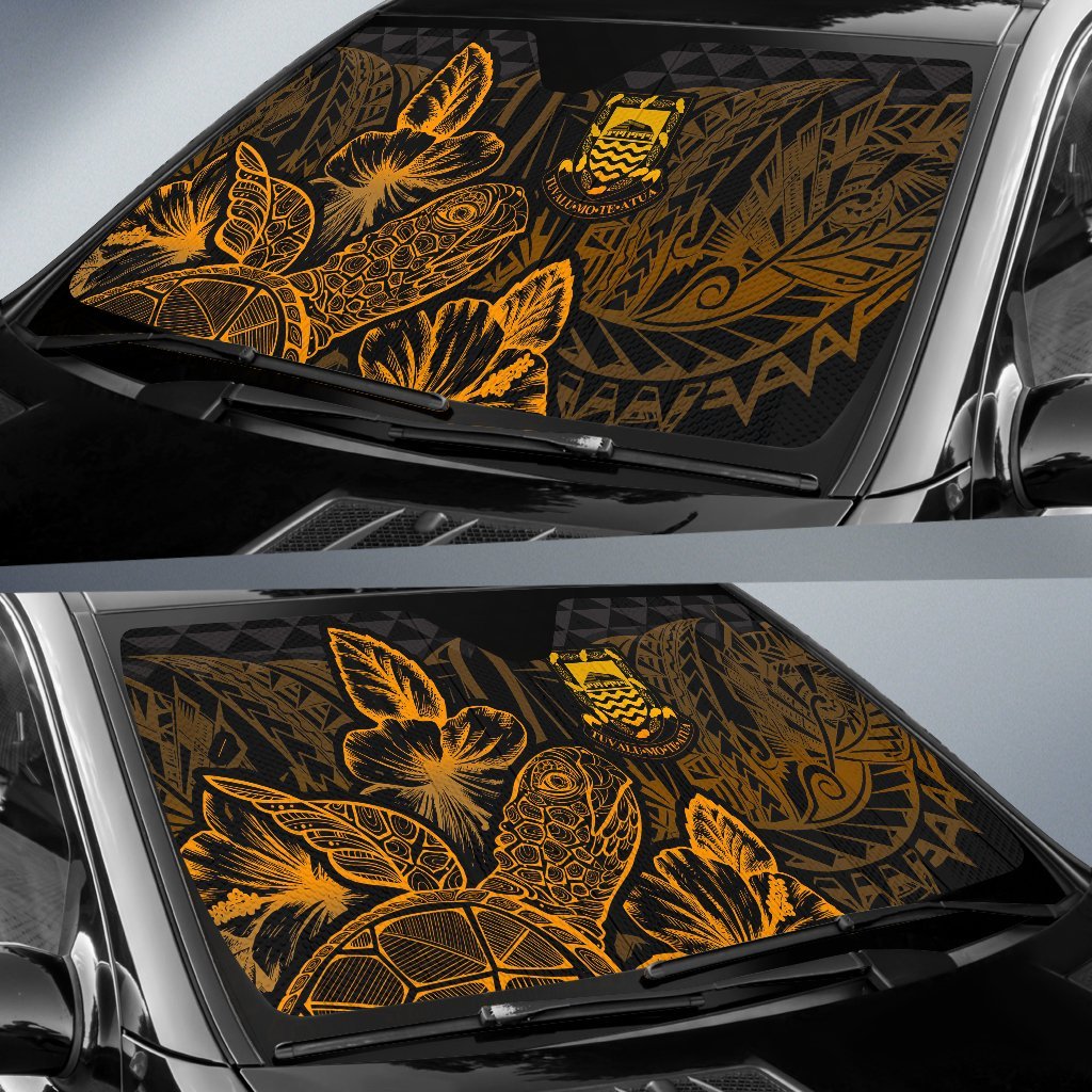 Tuvalu Auto Sun Shades Turtle Hibiscus Gold - Polynesian Pride