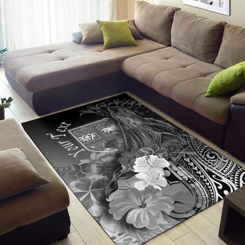 Fiji Custom Personalised Area Rug - Humpback Whale with Tropical Flowers (White) - Polynesian Pride