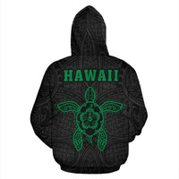 Polynesian Kakau Hula Girl Turtle Hibiscus Hawaii Hoodie Green - Polynesian Pride