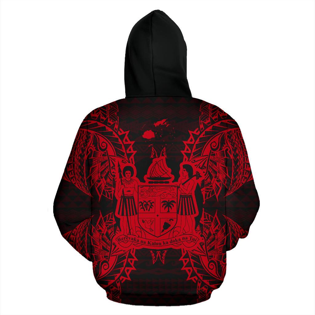Fiji Polynesian All Over Zip up Hoodie Map Red - Polynesian Pride