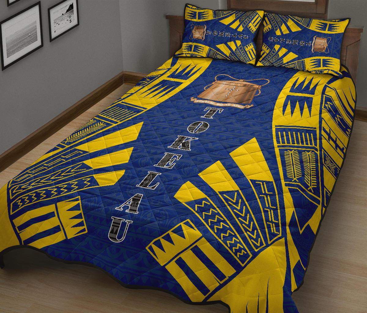 Tokelau Quilt Bed Set - Tokelau Coat Of Arms Yellow Tattoo Style - Polynesian Pride