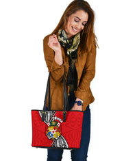 Tonga Rugby Small Leather Tote Polynesian Style Pinwheel - Polynesian Pride