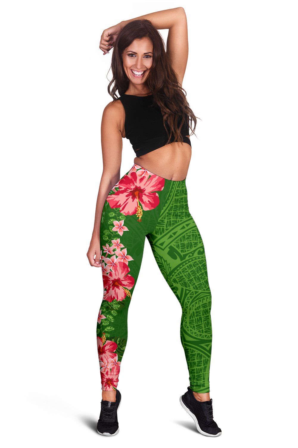 Hawaii Tropical Flowers Polynesian - Hawaiian Women's Leggings - Curtis Style Green - Polynesian Pride