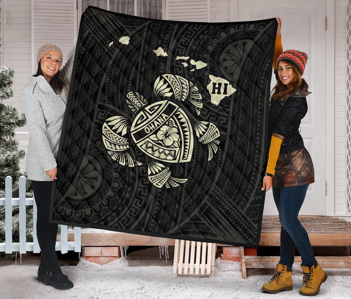 Hawaii Kakau Polynesian Turtle Map Premium Quilt - Beige - Polynesian Pride