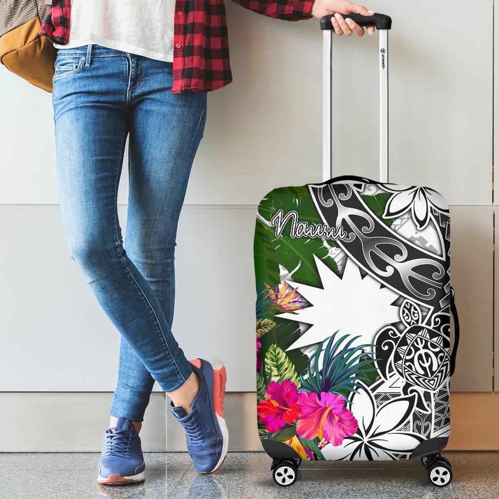 Nauru Luggage Covers White - Turtle Plumeria Banana Leaf - Polynesian Pride