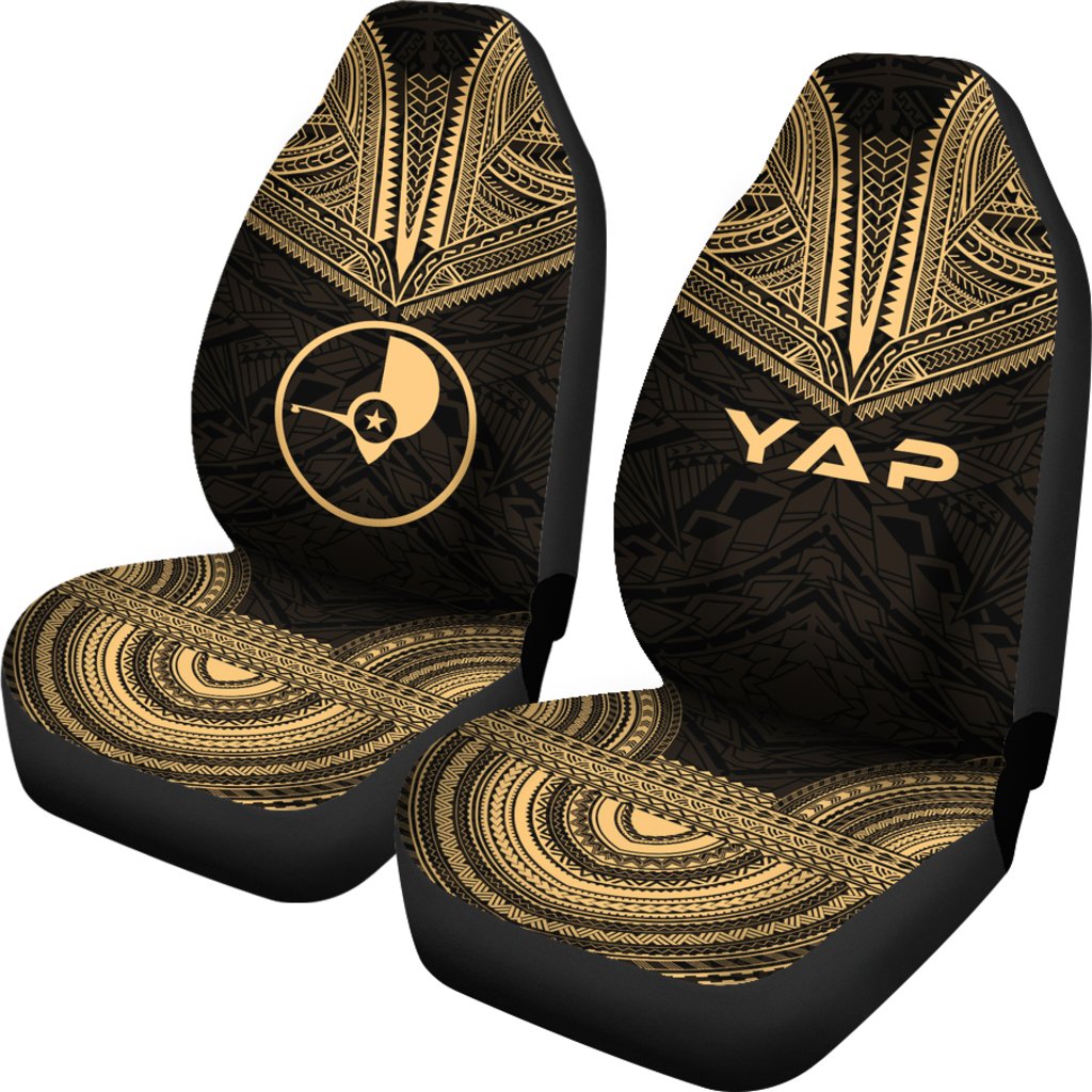 Yap Car Seat Cover - Yap Flag Polynesian Chief Tattoo Gold Version - Polynesian Pride