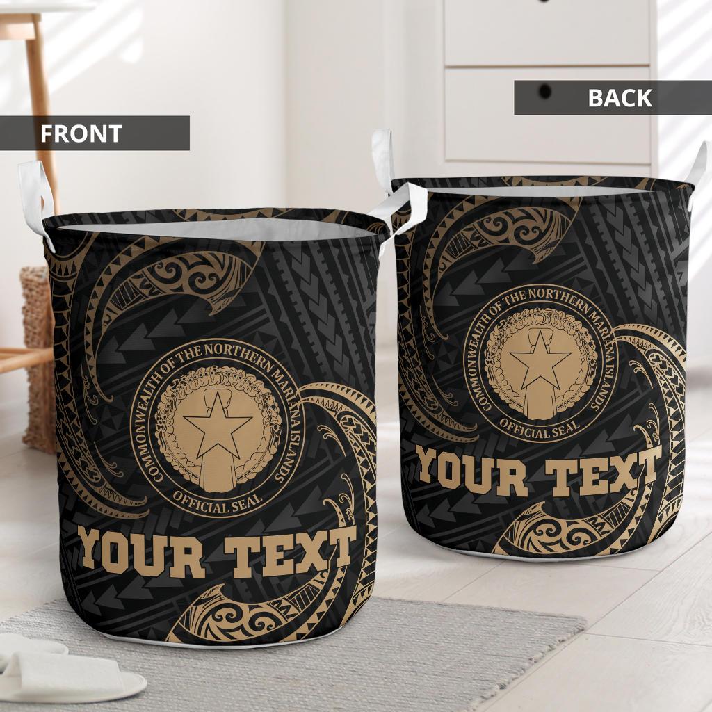 Northern Mariana Islands Polynesian Custom Personalised Laundry Basket - Gold Tribal Wave - Polynesian Pride