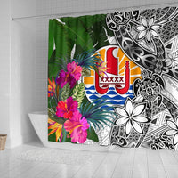 Tahiti Shower Curtain White - Turtle Plumeria Banana Leaf - Polynesian Pride
