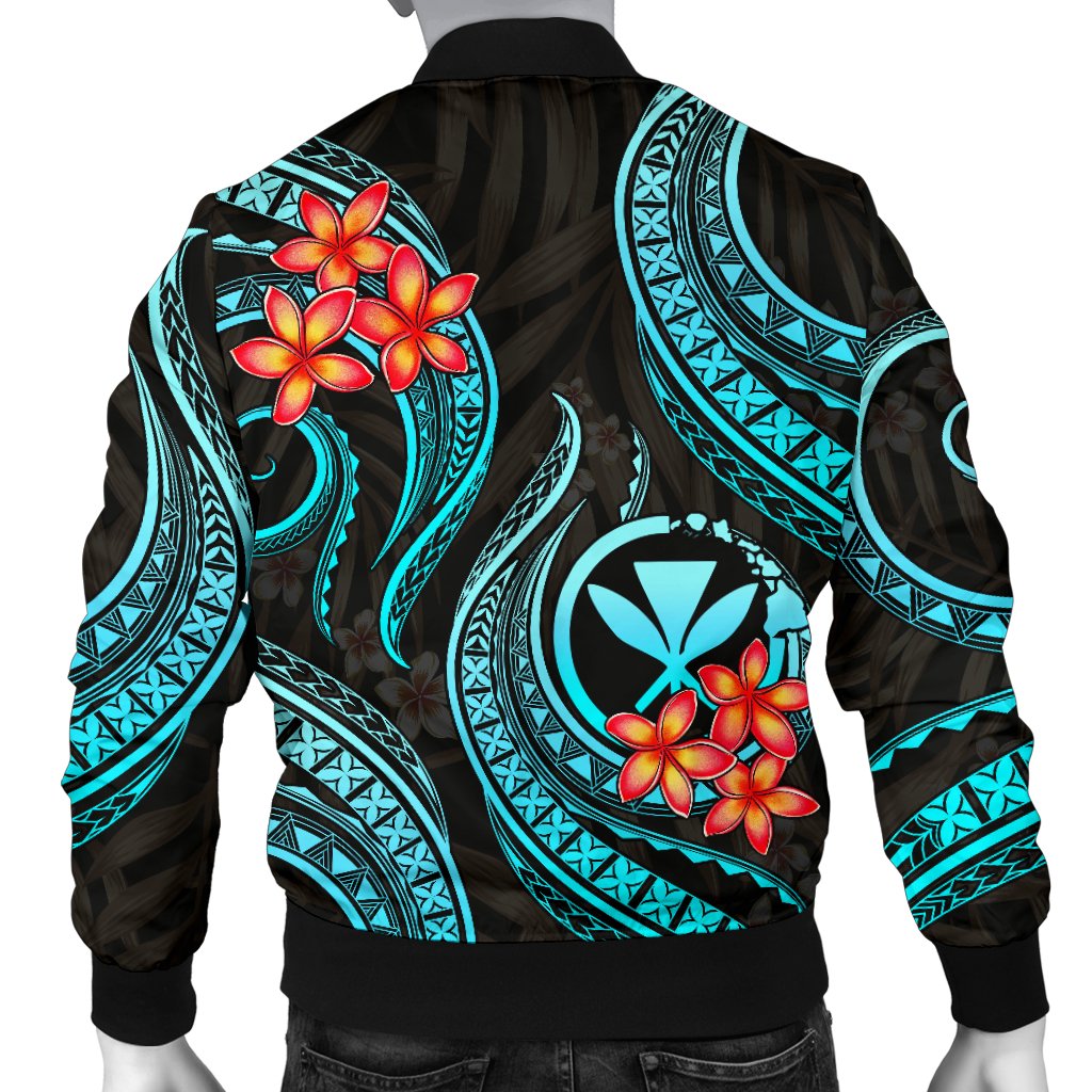 Polynesian Hawaii Men Bomber Jacket - Turquoise Plumeria - Polynesian Pride