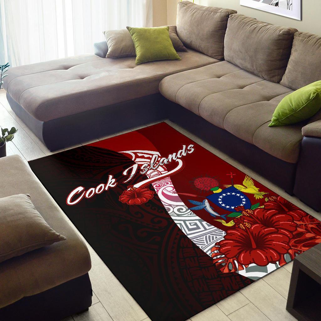 Cook Islands Polynesian Area Rug - Coat Of Arm With Hibiscus - Polynesian Pride