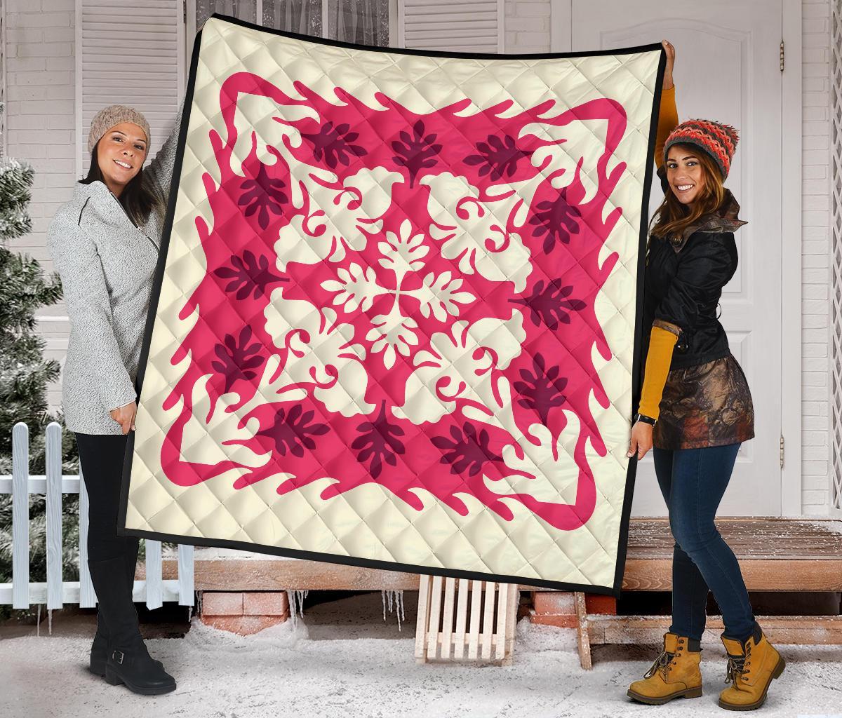 Hawaiian Tropical Pattern Premium Quilt - Pink - Argu Style - AH - Polynesian Pride