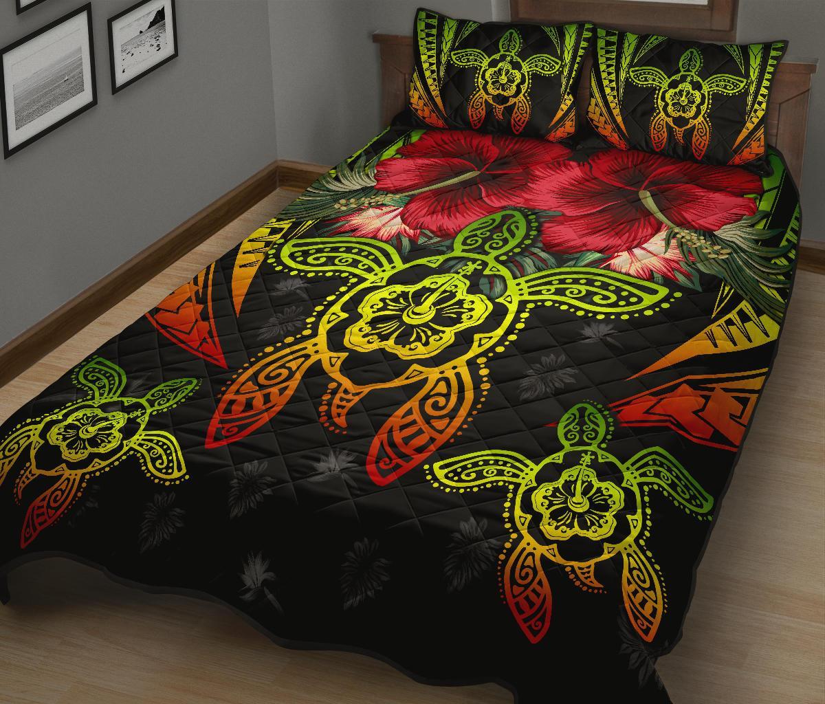 Hawaii Turtle Tropical Polynesian Quilt Bed Set - Iris Style - AH - Polynesian Pride