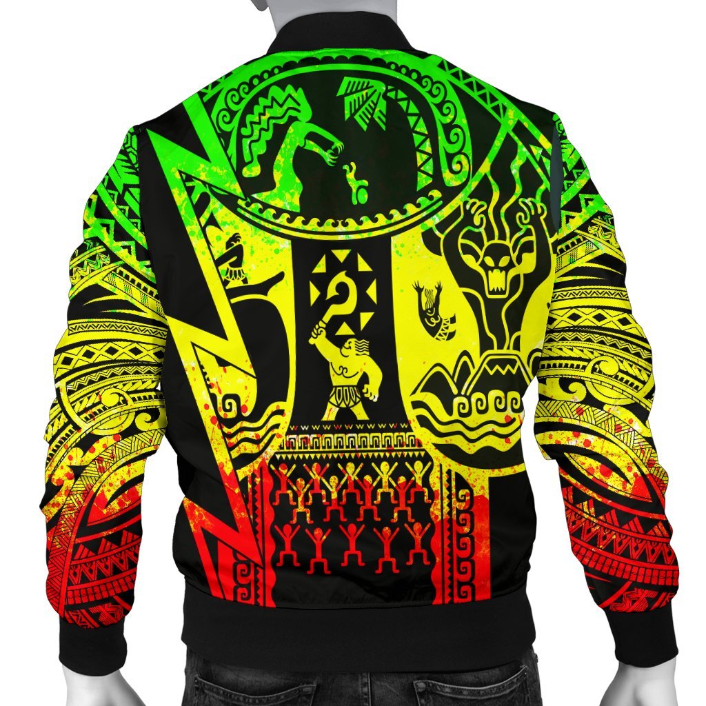 Polynesian Guinea Men's Bomber Jacket - Moana Maui Tattoo With Coat Of Arm Guinea Reggae - Polynesian Pride