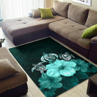 Polynesian Area Rug Turtle And Hibiscus Turquoise - Polynesian Pride