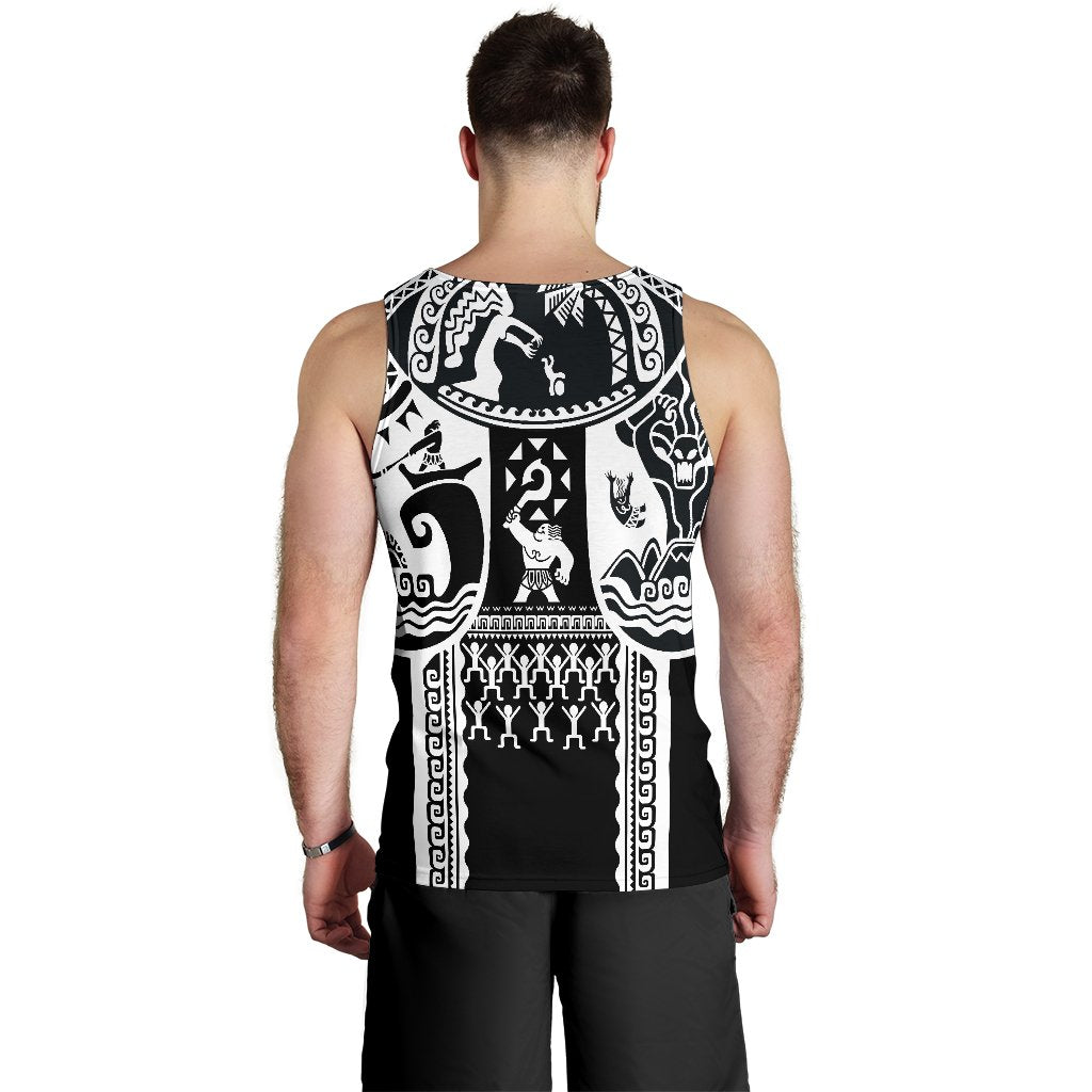 Polynesian Men's Tank Top, Maui Tattoo Polynesian Patterns (White) - Polynesian Pride