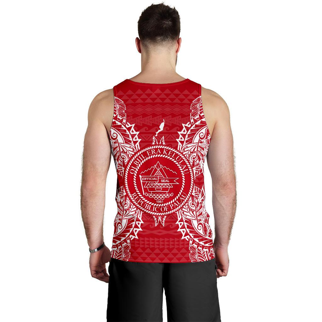 Palau Polynesian Men Tank Top Map Red White - Polynesian Pride