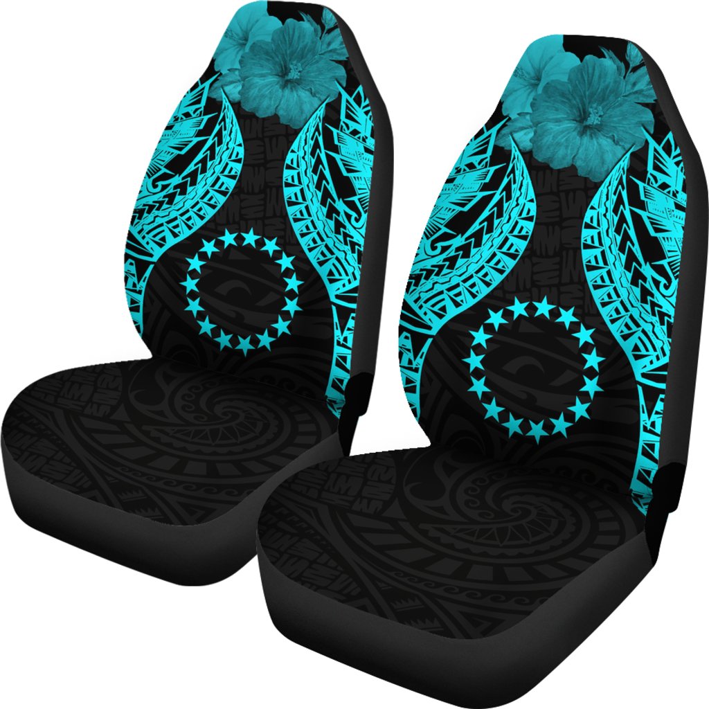 Cook islands Polynesian Car Seat Covers Pride Seal And Hibiscus Neon Blue - Polynesian Pride
