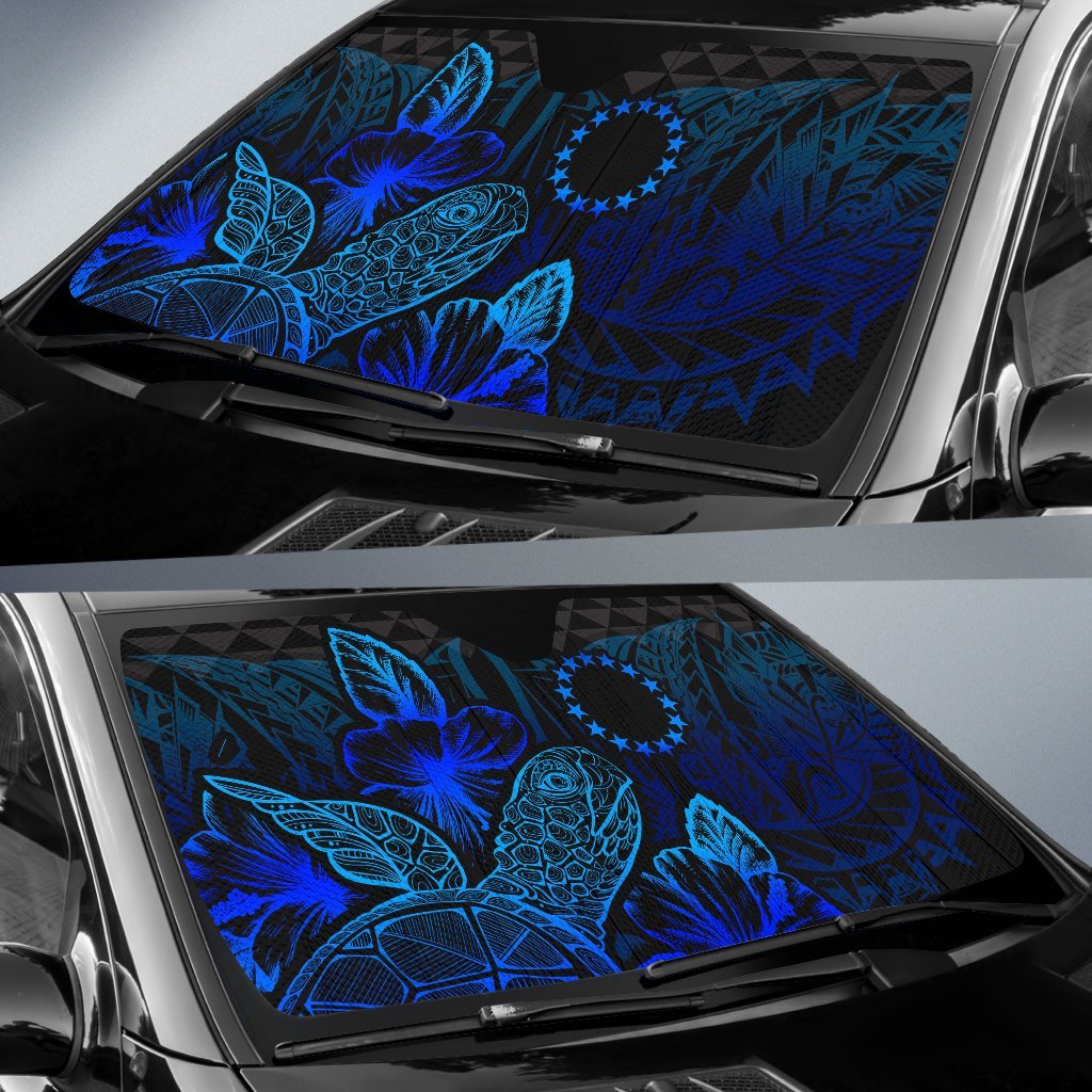 Cook Islands Auto Sun Shades Turtle Hibiscus Blue - Polynesian Pride