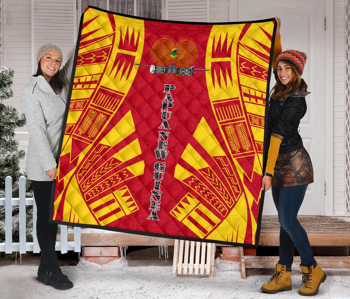 Papua New Guinea Premium Quilt - Papua New Guinea Coat Of Arsms Polynesian Yellow Tattoo - Polynesian Pride