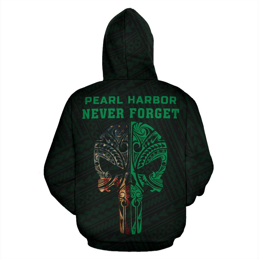 Polynesian Kakau Skull National Pearl Harbor Remembrance Day Hawaii Hoodie Green - Polynesian Pride