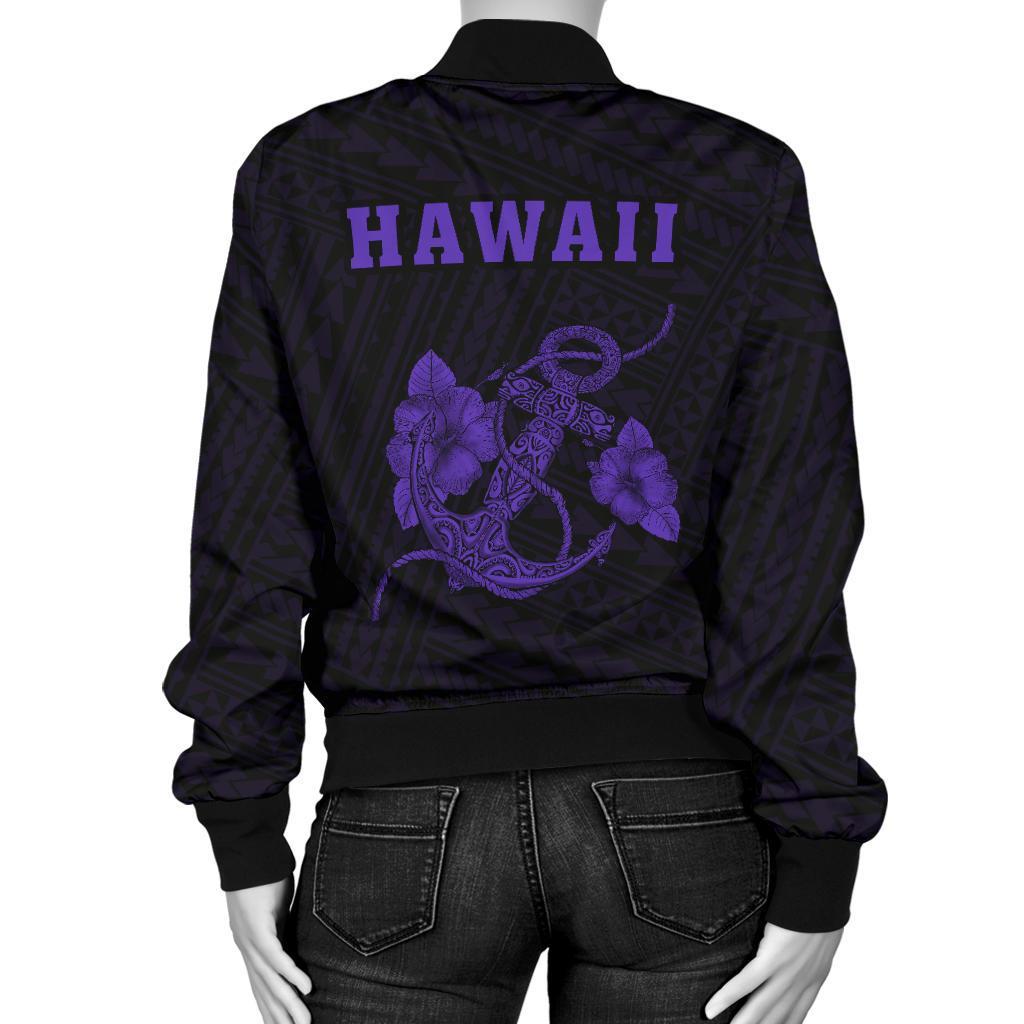 Hawaii Kakau Polynesian Anchor Women's Bomber Jacket - Purple - Polynesian Pride