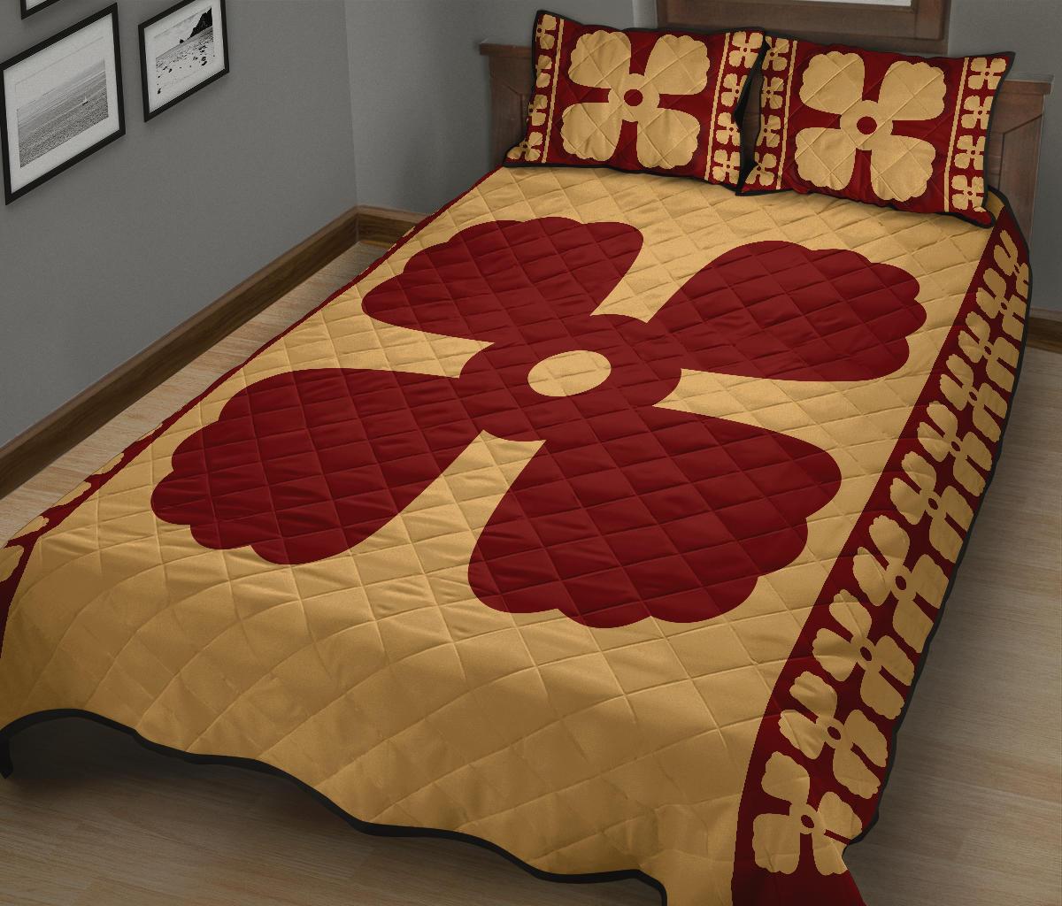 Hawaiian Quilt Pattern Pearl Quilt Bed Set - Polynesian Pride
