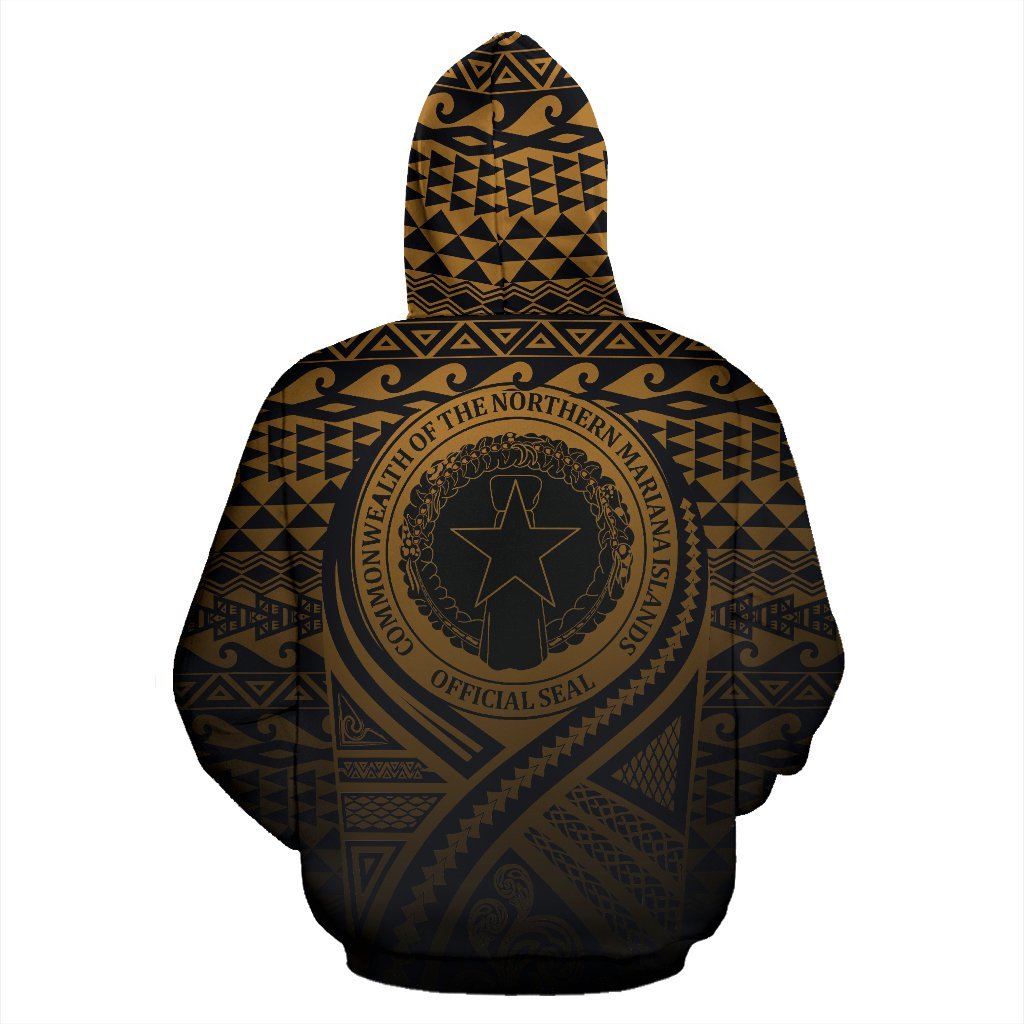 Northern Mariana Islands All Over Zip up Hoodie Lift up Gold - Polynesian Pride