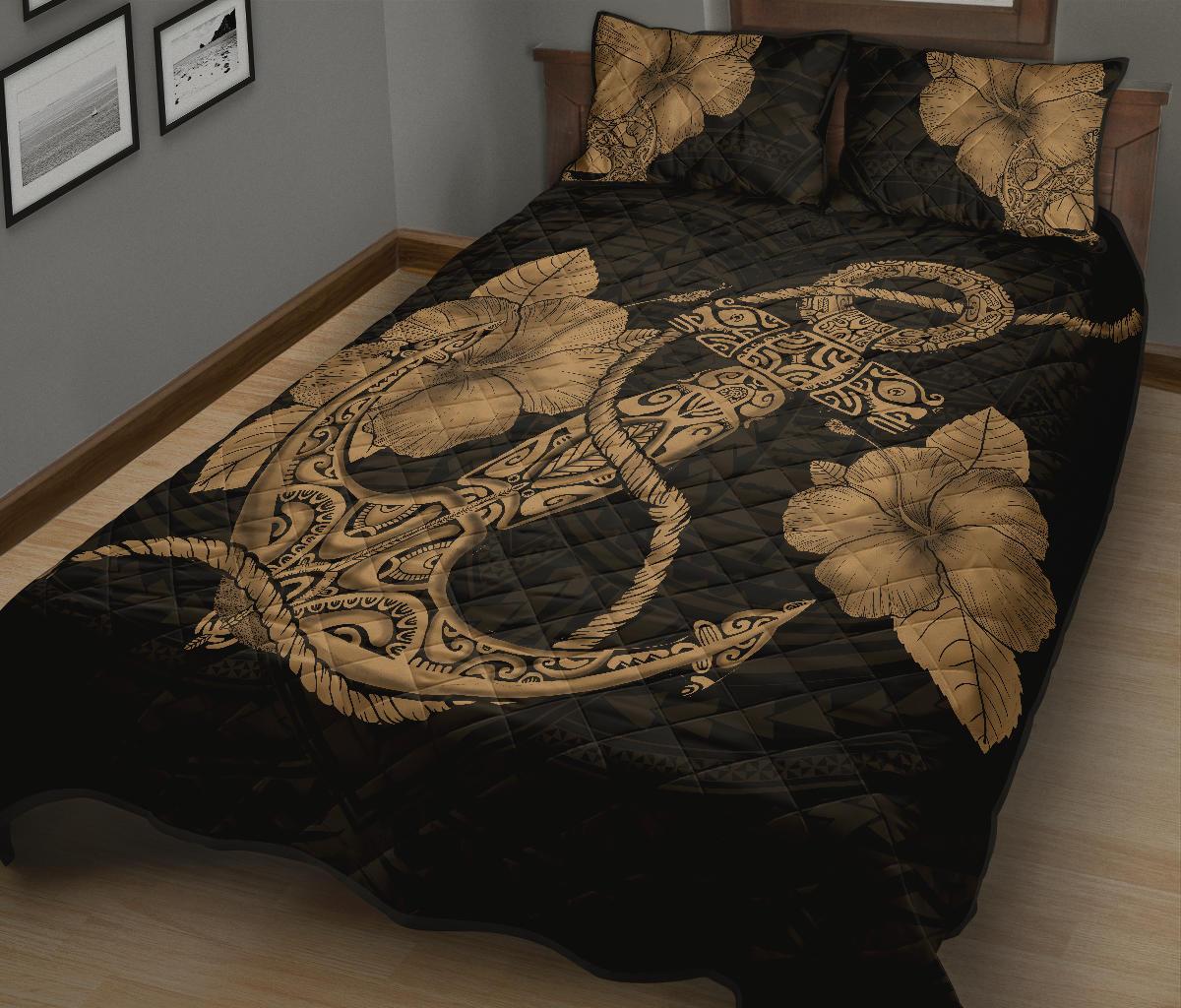 Anchor Poly Tribal Quilt Bed Set Gold - Polynesian Pride