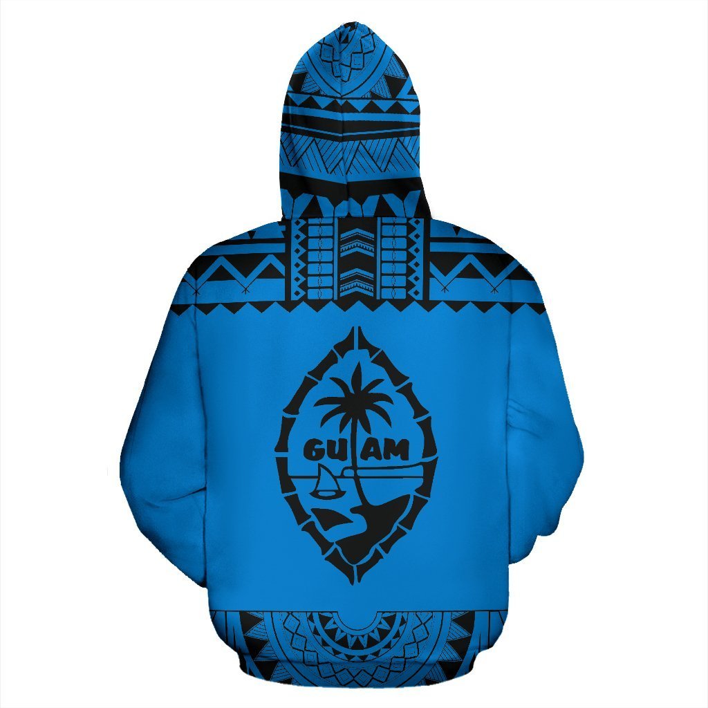 Guam All Over Zip up Hoodie Polynesian Blue and Black - Polynesian Pride