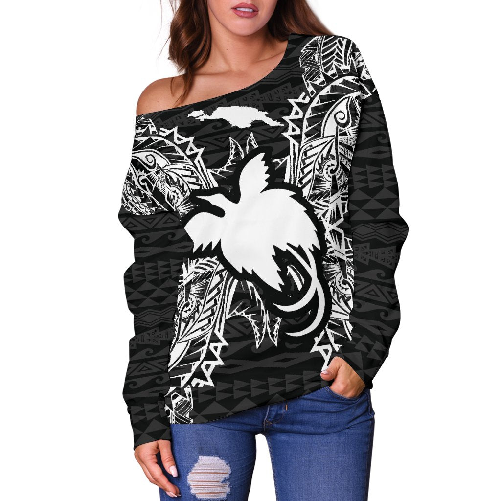 Papua New Guinea Polynesian Shoulder Sweater Map Black - Polynesian Pride