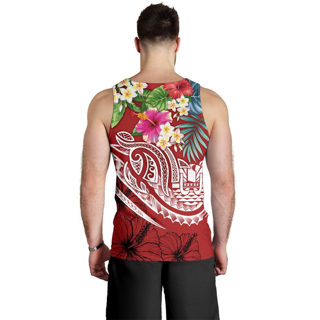 Tahiti Polynesian Men's Tank Top - Summer Plumeria (Red) - Polynesian Pride
