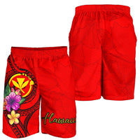 Hawaii Polynesian Men's Shorts - Floral With Seal Red - Polynesian Pride