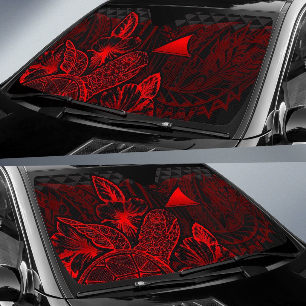Tokelau Auto Sun Shades Turtle Hibiscus Red - Polynesian Pride