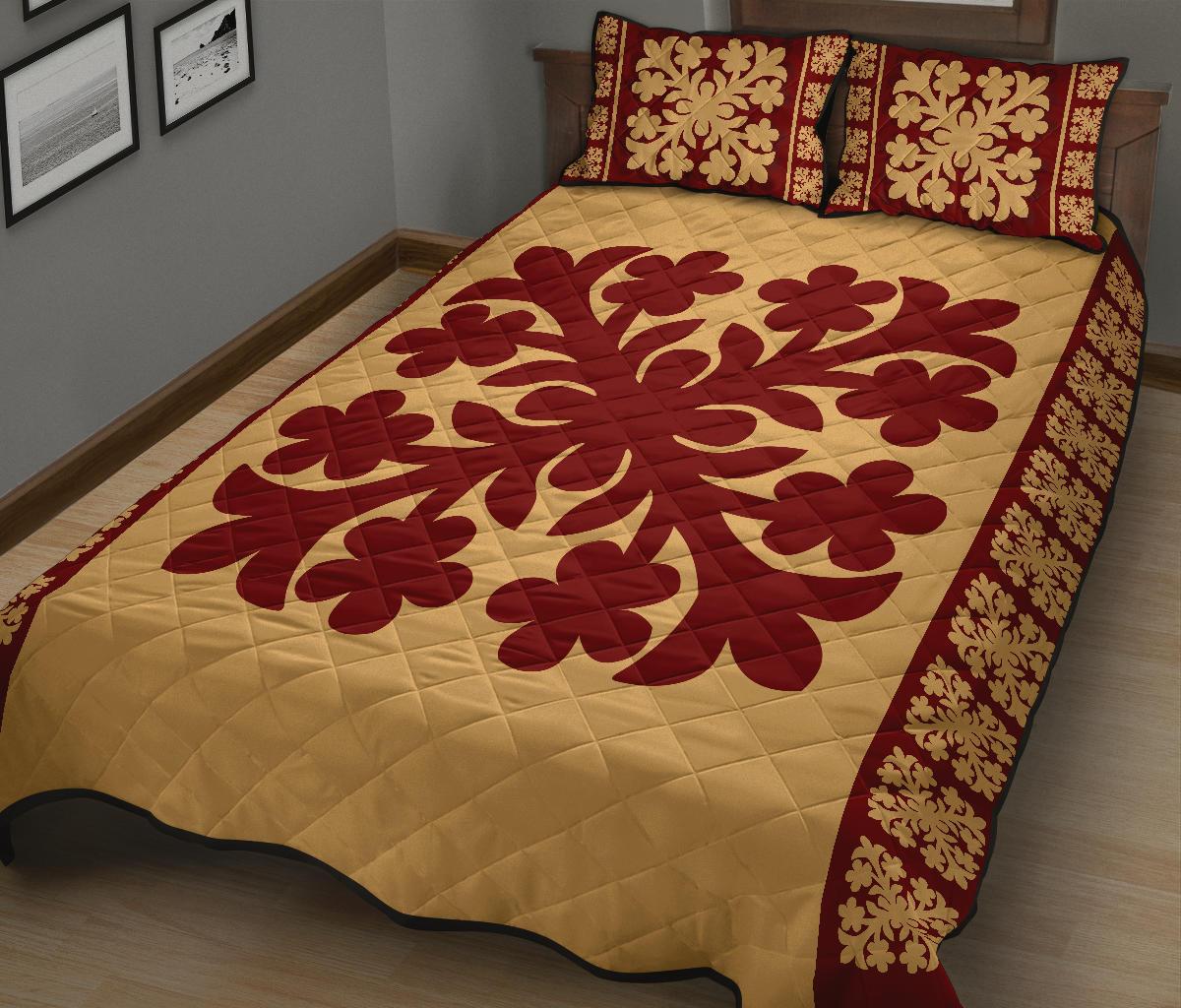 Hawaiian Quilt Pattern Flower Guide Quilt Bed Set - Polynesian Pride