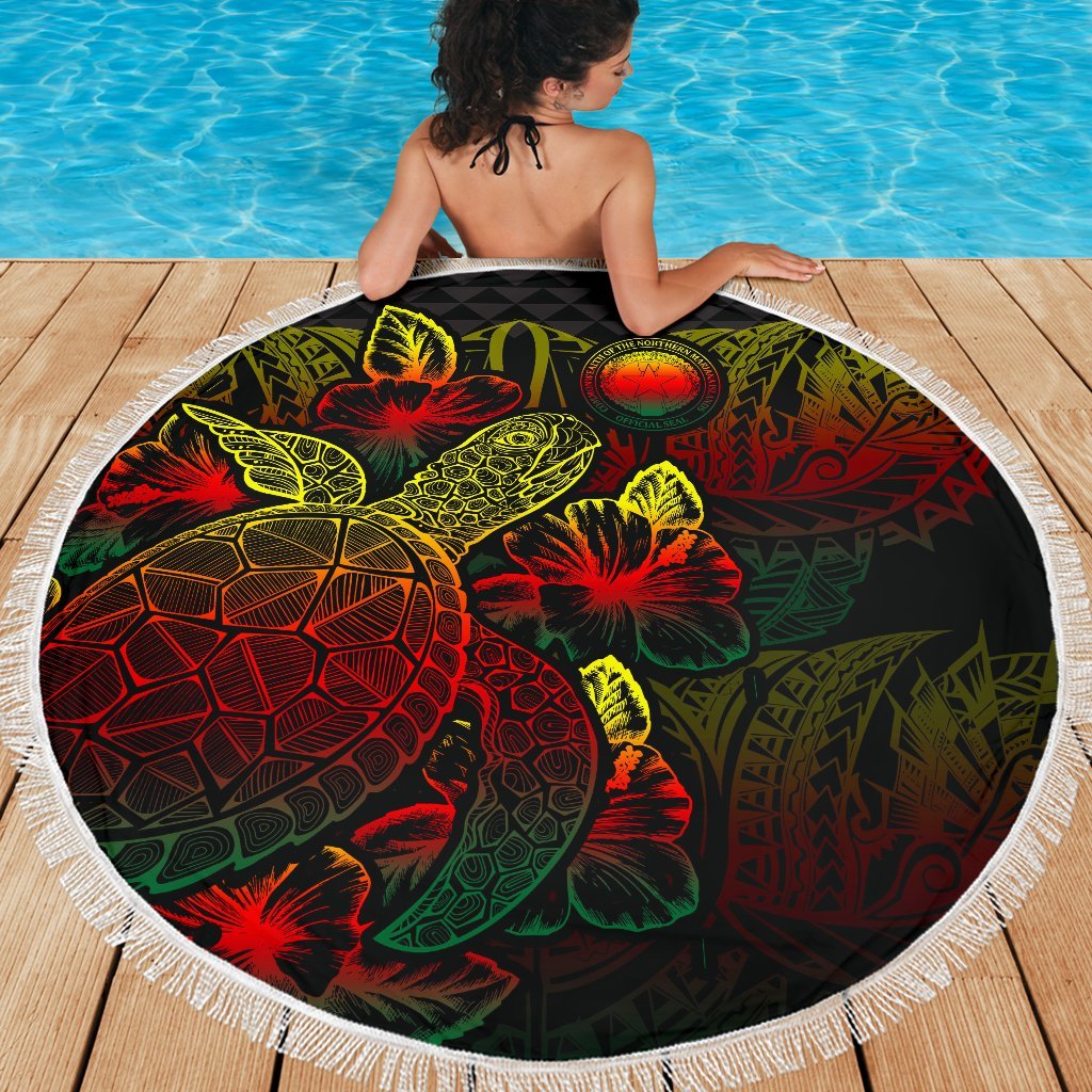 Northern Mariana Islands Polynesia Beach Blanket Turtle Hibiscus Reggae - Polynesian Pride
