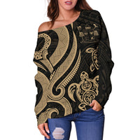 Fiji Polynesian Women Of Shoulder Sweater - Gold Tentacle Turtle Crest - Polynesian Pride