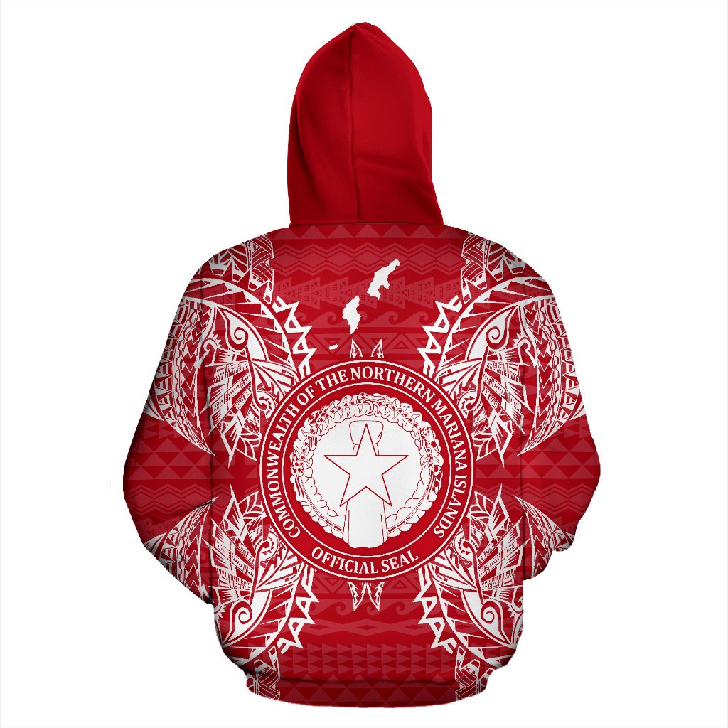 Northern Mariana Islands Polynesian ll Over Hoodie Map Red White - Polynesian Pride