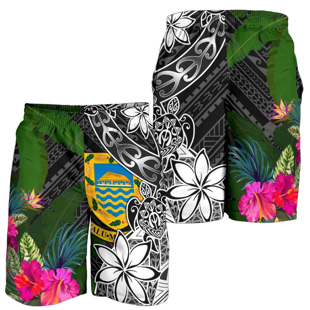 Tuvalu Men Shorts - Turtle Plumeria Banana Leaf - Polynesian Pride