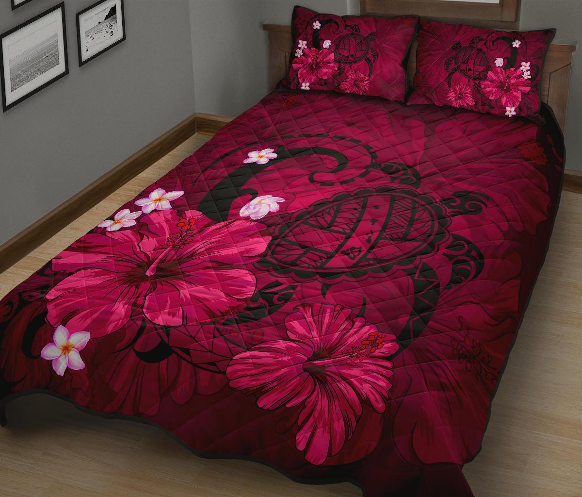 Hawaii Turtle Poly Tribal Quilt Bed Set - Pink - Polynesian Pride