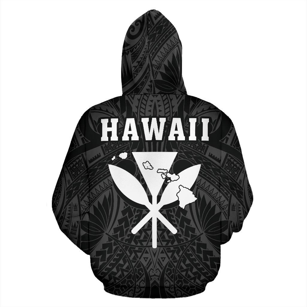 Polynesian Fish Hook Kanaka Map of Hawaii Zip Hoodie White - Polynesian Pride