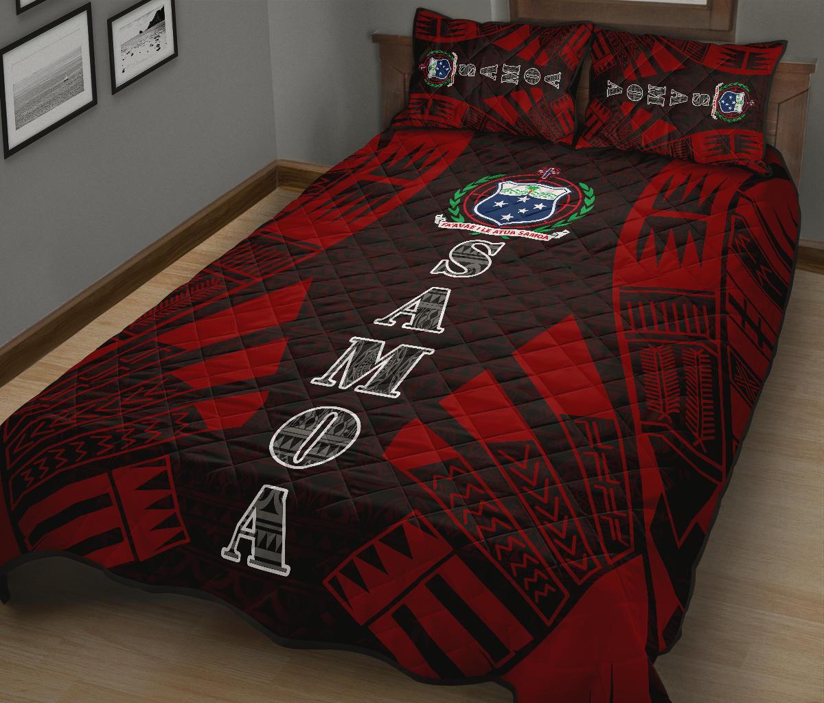 Samoa Quilt Bed Set - Samoa Coat Of Arms Polynesian Red Tattoo Style - Polynesian Pride