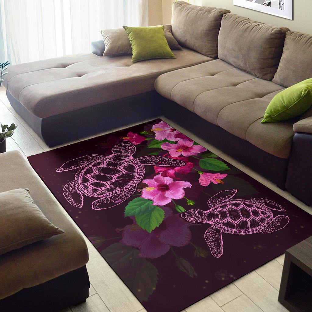 Hawaii Turtle Hibiscus Pink Simple Rug - Polynesian Pride