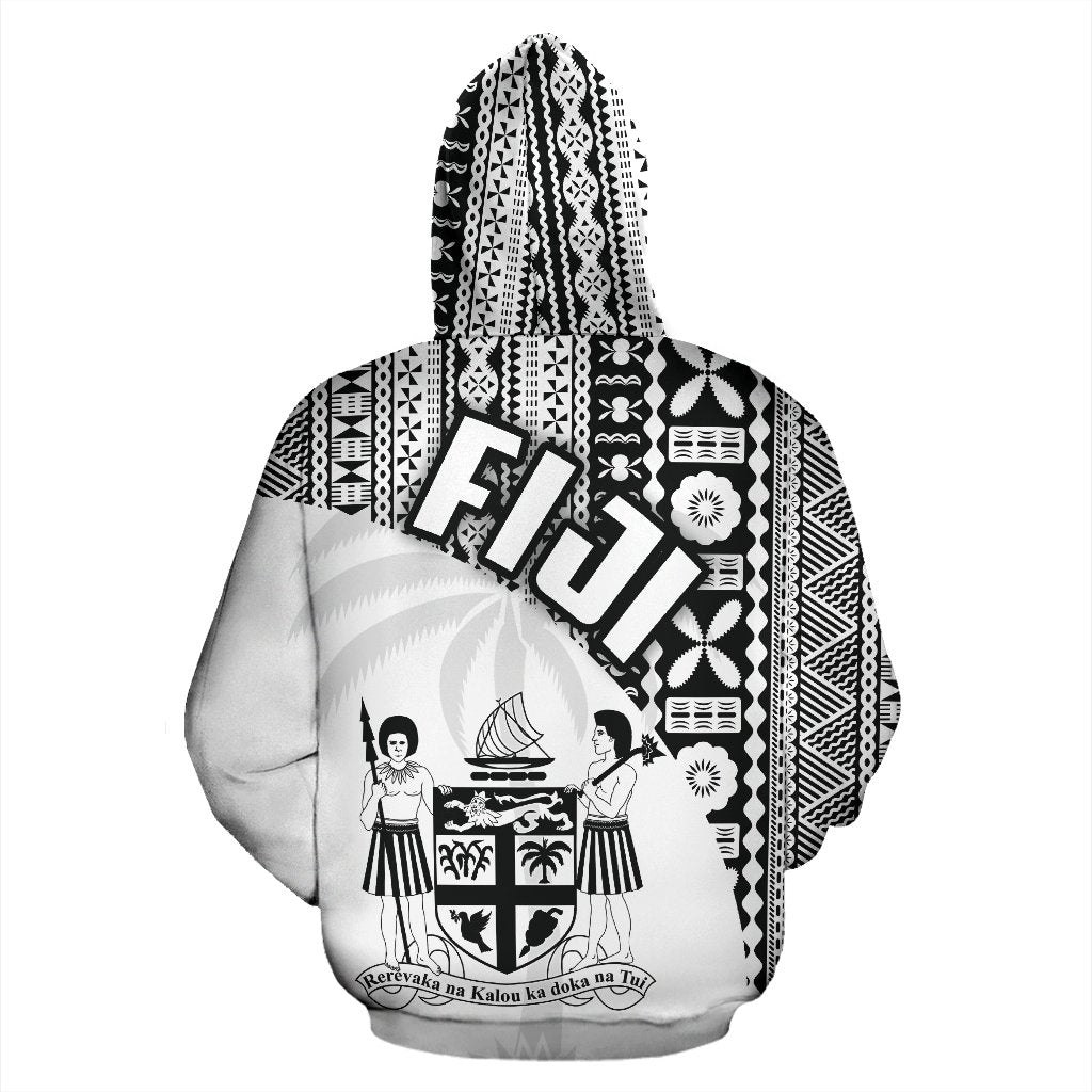 Fiji Tapa Zip up Hoodie Coat of Arms Wave Style - Polynesian Pride