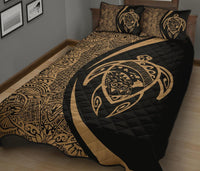 Hawaii Turtle Map Polynesian Quilt Bed Set - Gold - Circle Style - Polynesian Pride