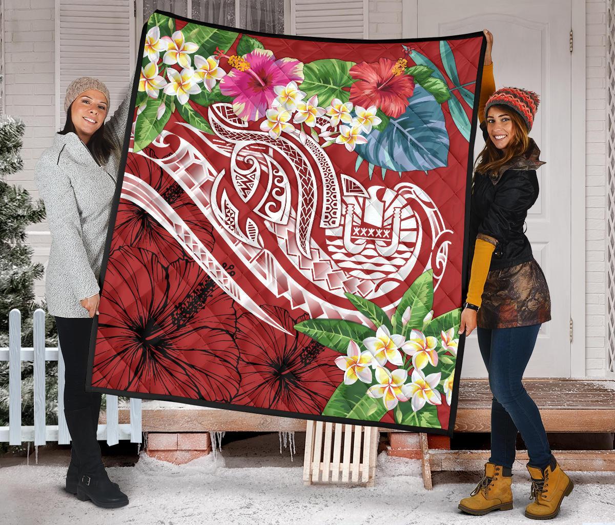 Tahiti Polynesian Premium Quilt - Summer Plumeria (Red) - Polynesian Pride